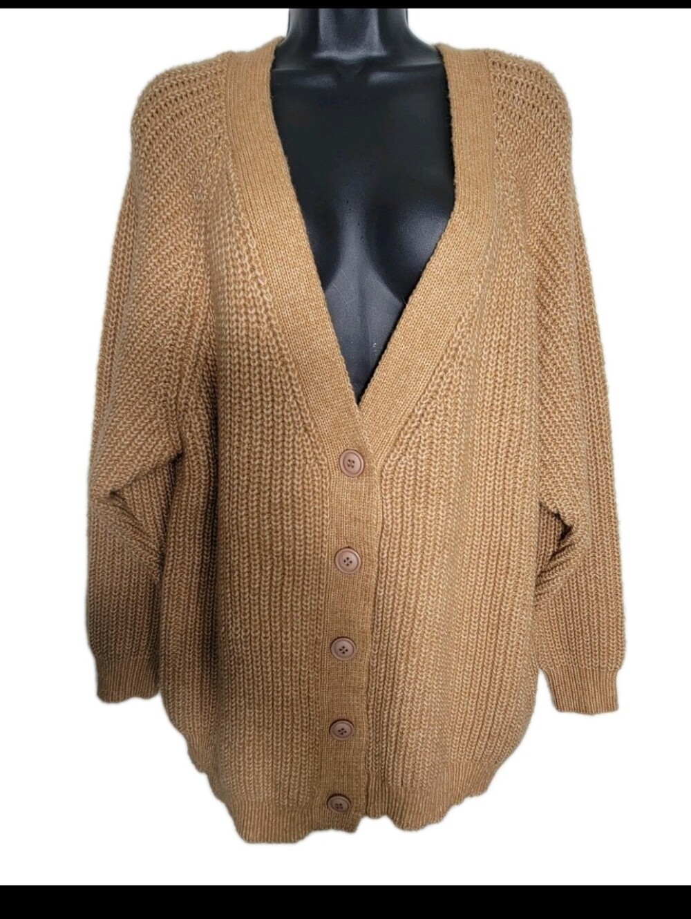 Staccato Womens V-neckline Cardigan Heathered Baige Size Large Tight Knit Cozy - Picture 2 of 10